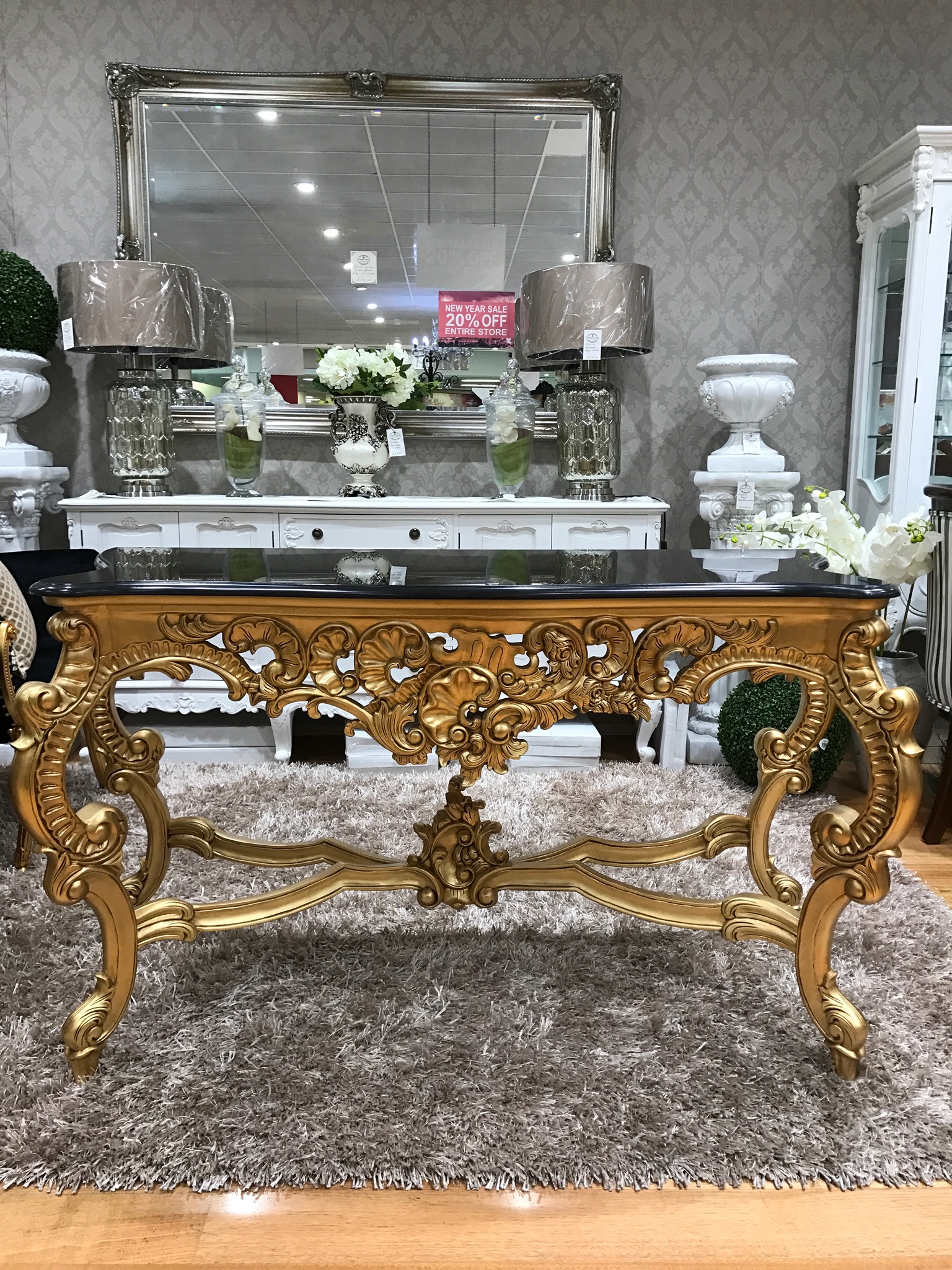 French Console, Black Granite Top